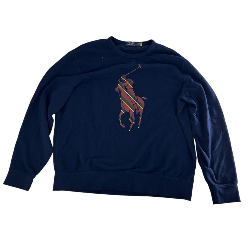 Polo By Ralph Lauren Sweatshirt Men's XL Navy Blue Big‎ Pony Graphic Fleece Crew